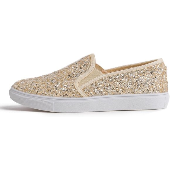 Women's Light Gold Glitter Fashion Slip-on Synthetic Sneaker Casual Flat Loafers - Picture 4 of 5